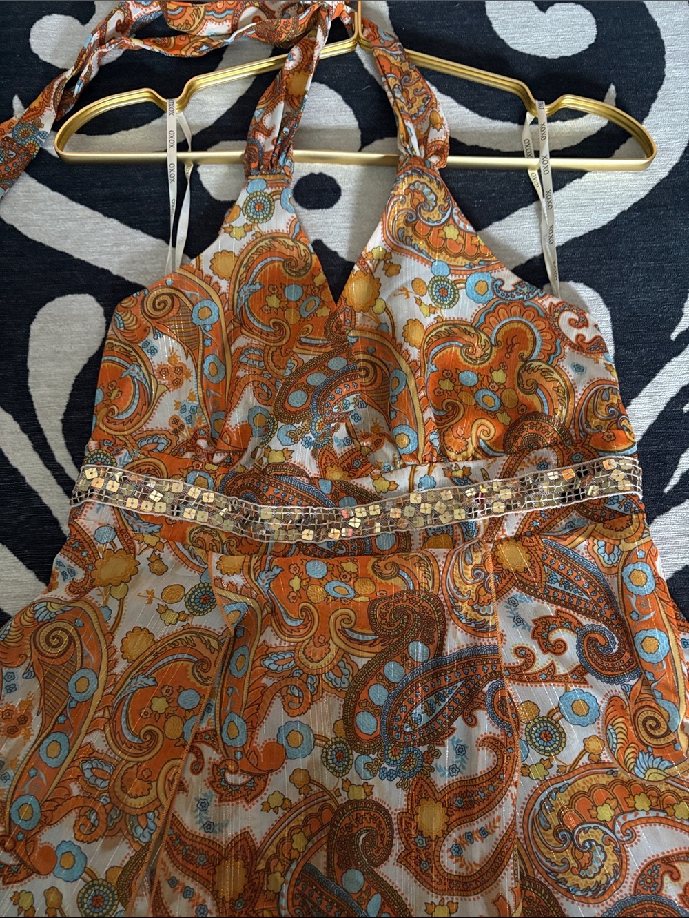 XOXO Orange Paisley Halter Handkerchief Hem Top - Picture 2 of 4